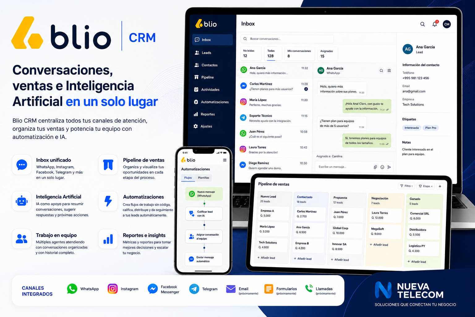 Blio CRM para ventas, atención e Inteligencia Artificial